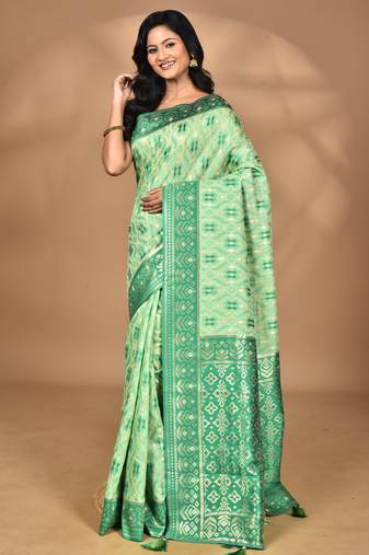 light green kashmiri silk linen saree with blouse piece