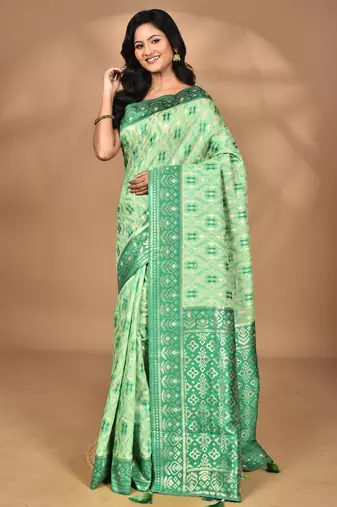 light green kashmiri silk linen saree with blouse piece