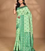 light green kashmiri silk linen saree with blouse piece