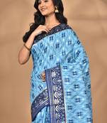 blue kashmiri silk linen saree with blouse piece