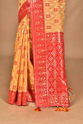 yellow kashmiri silk linen saree with blouse piece 2