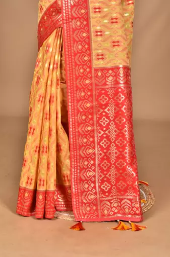 yellow kashmiri silk linen saree with blouse piece