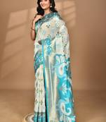 blue linen saree with blouse piece