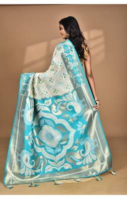 blue linen saree with blouse piece 2