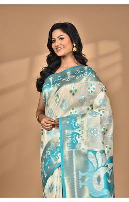 blue linen saree with blouse piece 3