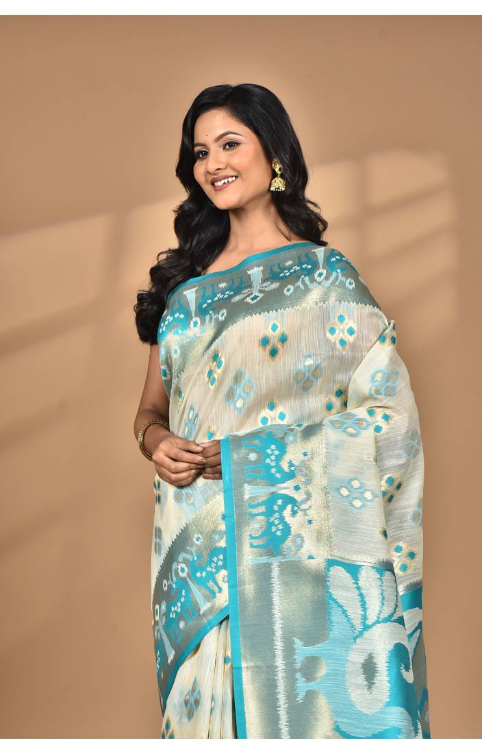 blue linen saree with blouse piece