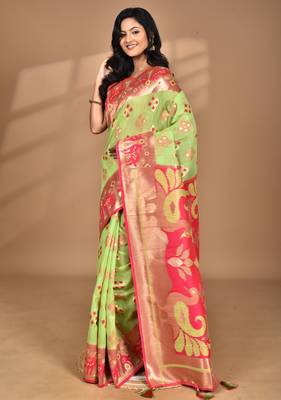multicolor two dye linen saree with blouse piece 2