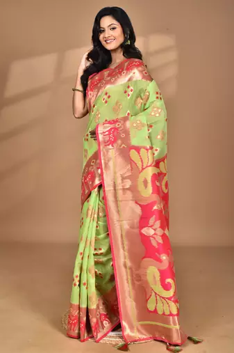 multicolor two dye linen saree with blouse piece