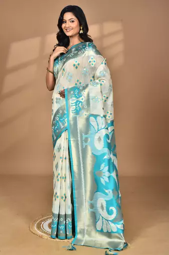 multicolor two dye linen saree with blouse piece