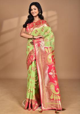 multicolor two dye linen saree with blouse piece 4