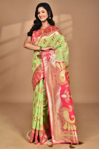 multicolor two dye linen saree with blouse piece