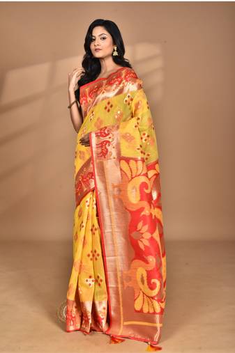 mustard linen saree with blouse piece