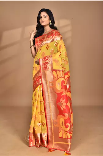 mustard linen saree with blouse piece
