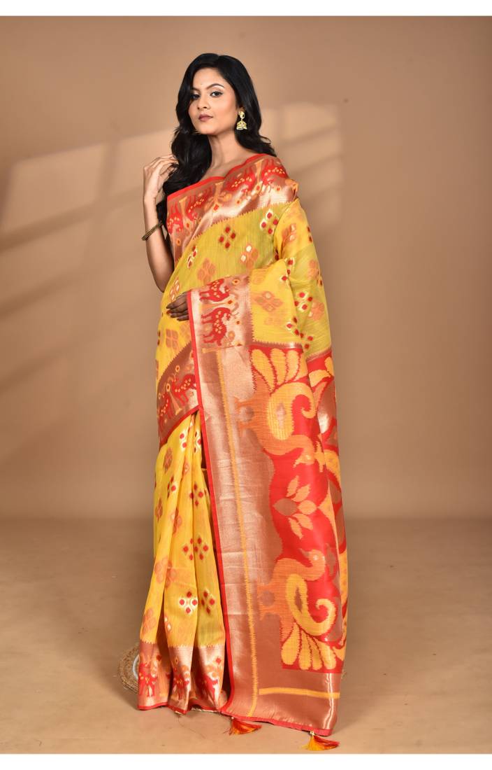 mustard linen saree with blouse piece