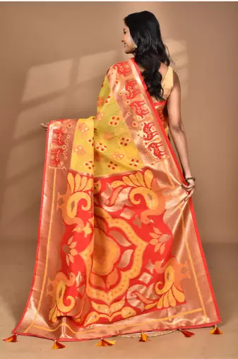 mustard linen saree with blouse piece