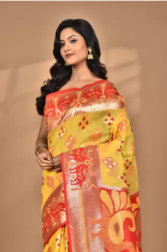 mustard linen saree with blouse piece