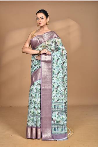 multicolor chanderi digital print saree with blouse piece