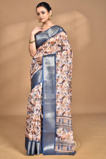 multicolor chanderi digital print saree with blouse piece