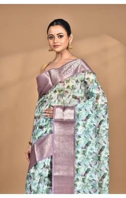 multicolor chanderi digital print saree with blouse piece 3