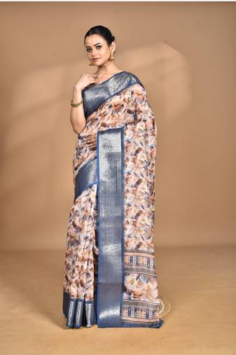 multicolor chanderi digital print saree with blouse piece