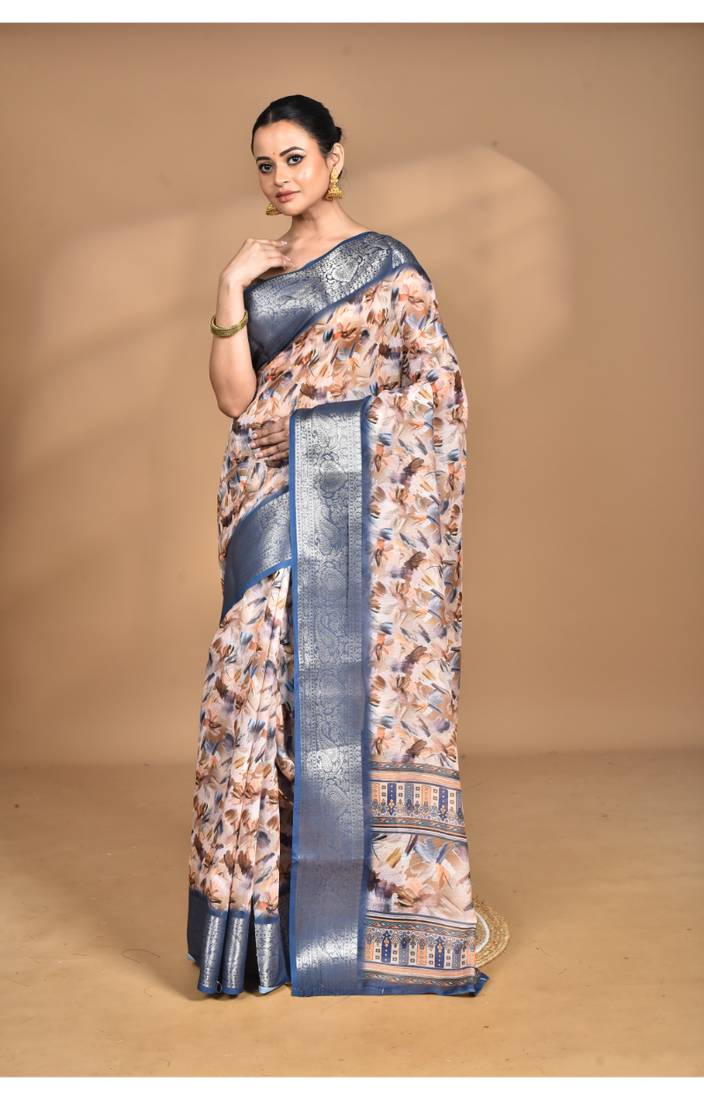 multicolor chanderi digital print saree with blouse piece