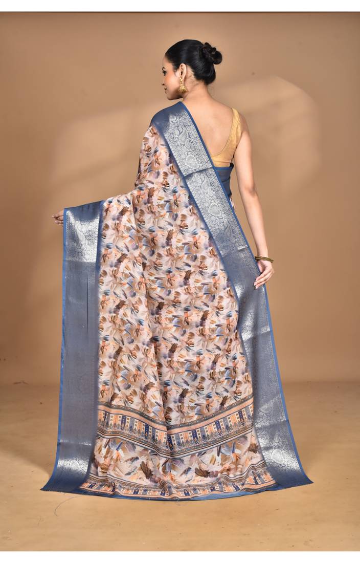 multicolor chanderi digital print saree with blouse piece