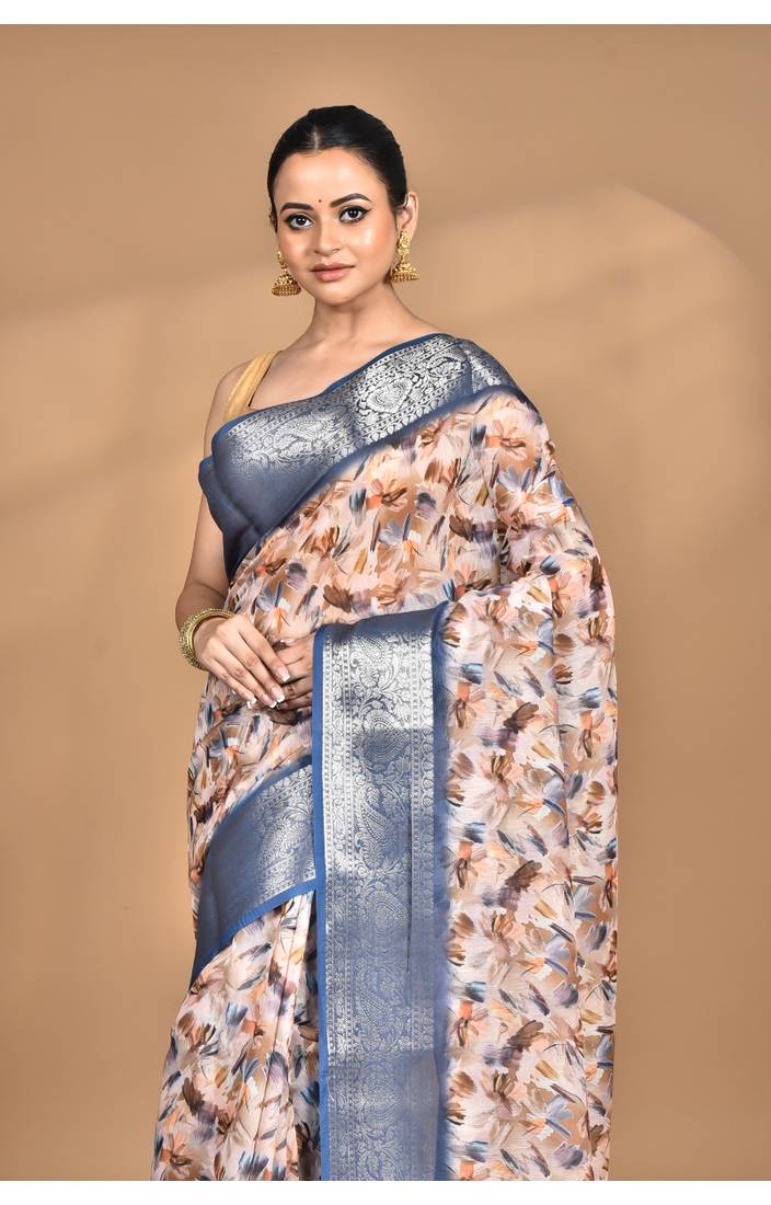 multicolor chanderi digital print saree with blouse piece