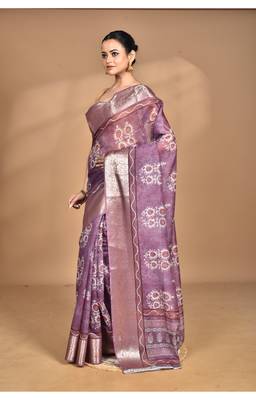 dusky lavender chanderi digital print saree with blouse piece 1