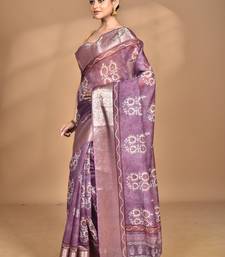 dusky lavender chanderi digital print saree with blouse piece