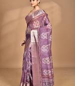 dusky lavender chanderi digital print saree with blouse piece