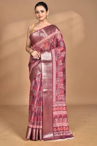 multicolor chanderi digital print saree with blouse piece