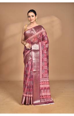 rust chanderi digital print saree with blouse piece 1