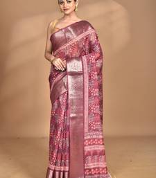 rust chanderi digital print saree with blouse piece
