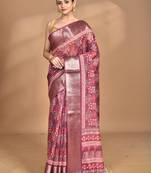 rust chanderi digital print saree with blouse piece