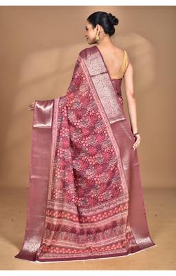 rust chanderi digital print saree with blouse piece 2