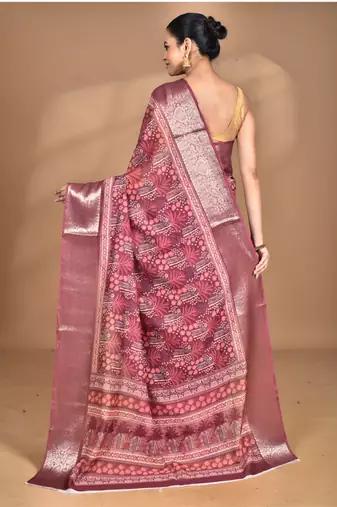 rust chanderi digital print saree with blouse piece
