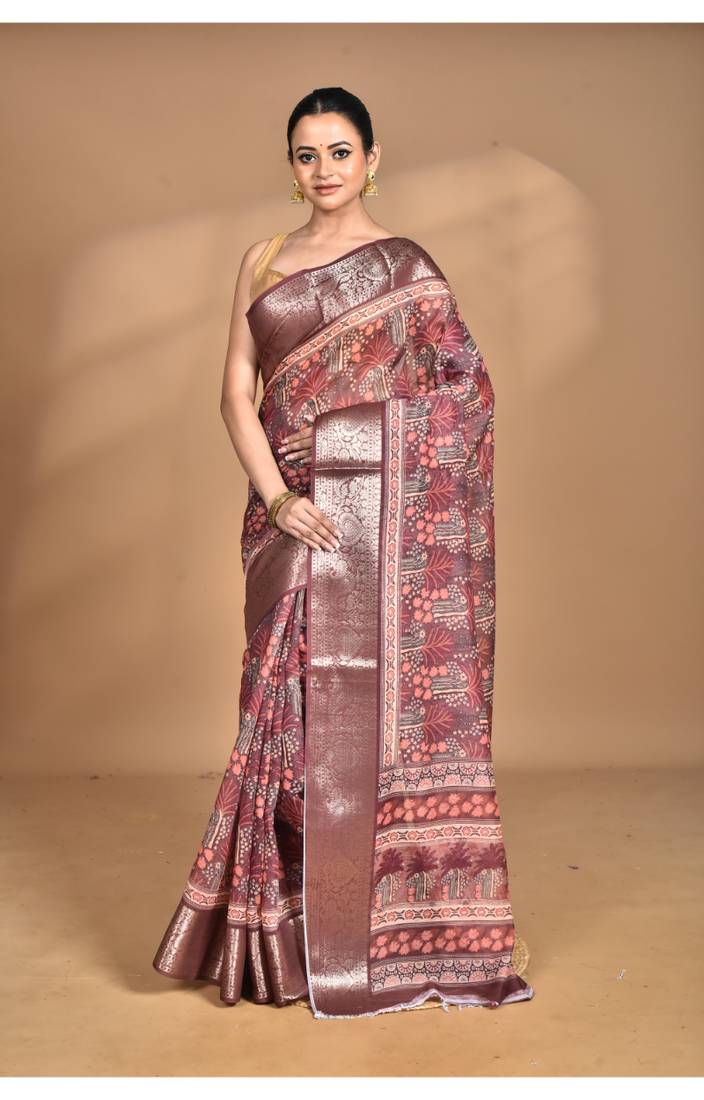 multicolor chanderi digital print saree with blouse piece