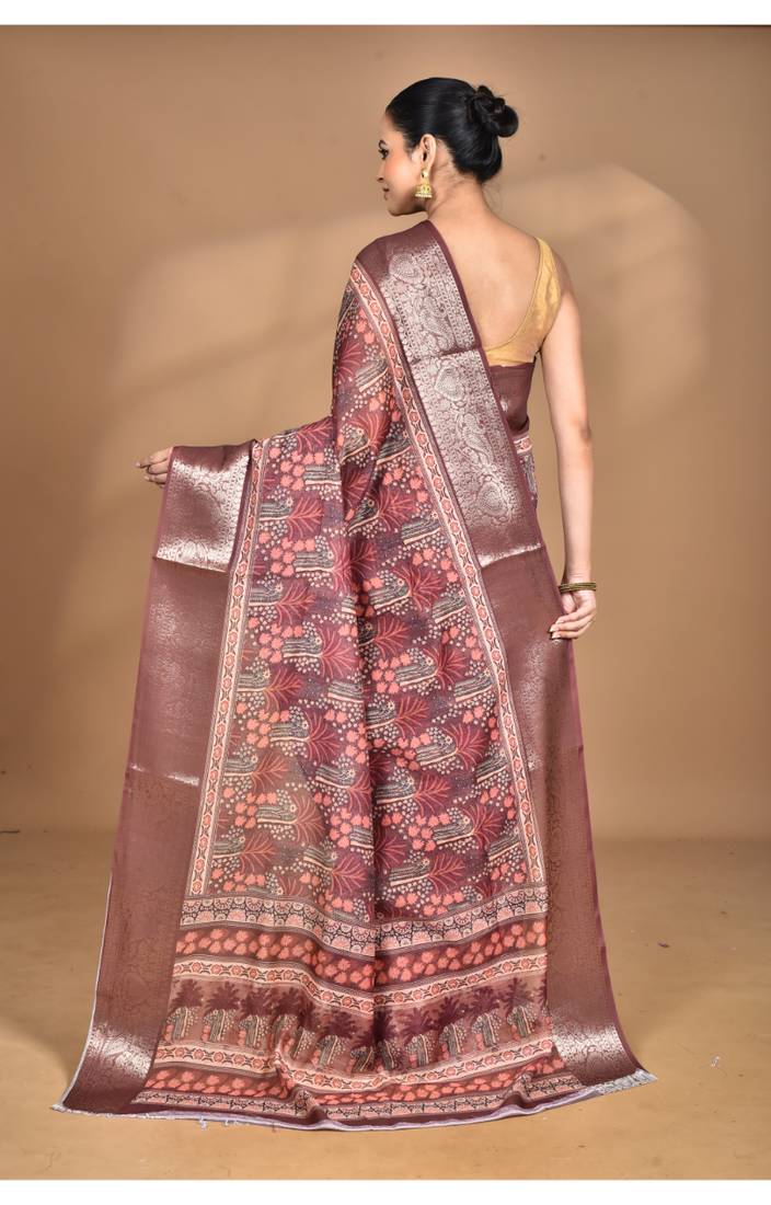 multicolor chanderi digital print saree with blouse piece