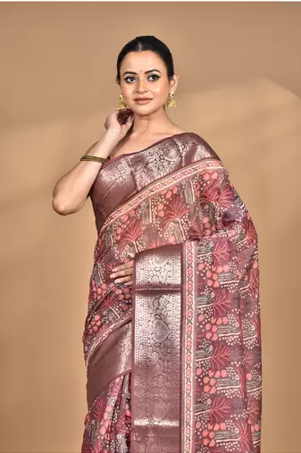 multicolor chanderi digital print saree with blouse piece