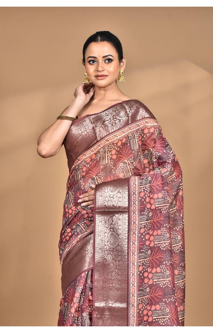 multicolor chanderi digital print saree with blouse piece