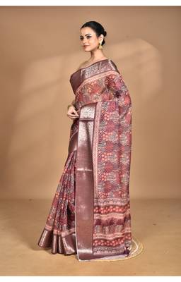 multicolor chanderi digital print saree with blouse piece 4
