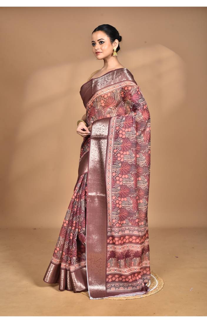multicolor chanderi digital print saree with blouse piece