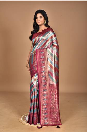 purple motifs silk blend dharmavaram saree with blouse piece