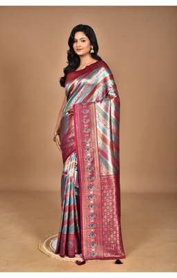 purple motifs silk blend dharmavaram saree with blouse piece 1