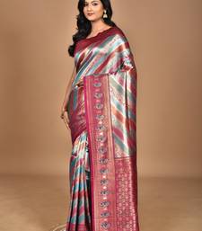 purple motifs silk blend dharmavaram saree with blouse piece