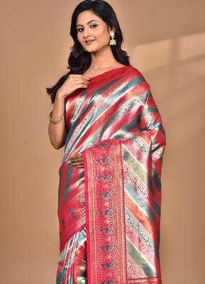 purple motifs silk blend dharmavaram saree with blouse piece 2