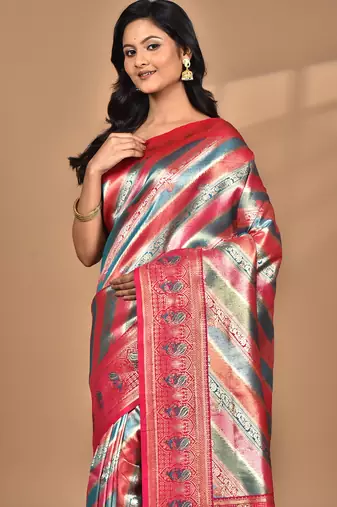 purple motifs silk blend dharmavaram saree with blouse piece
