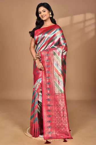 purple motifs silk blend dharmavaram saree with blouse piece