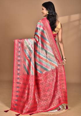 purple motifs silk blend dharmavaram saree with blouse piece 4