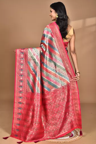 purple motifs silk blend dharmavaram saree with blouse piece